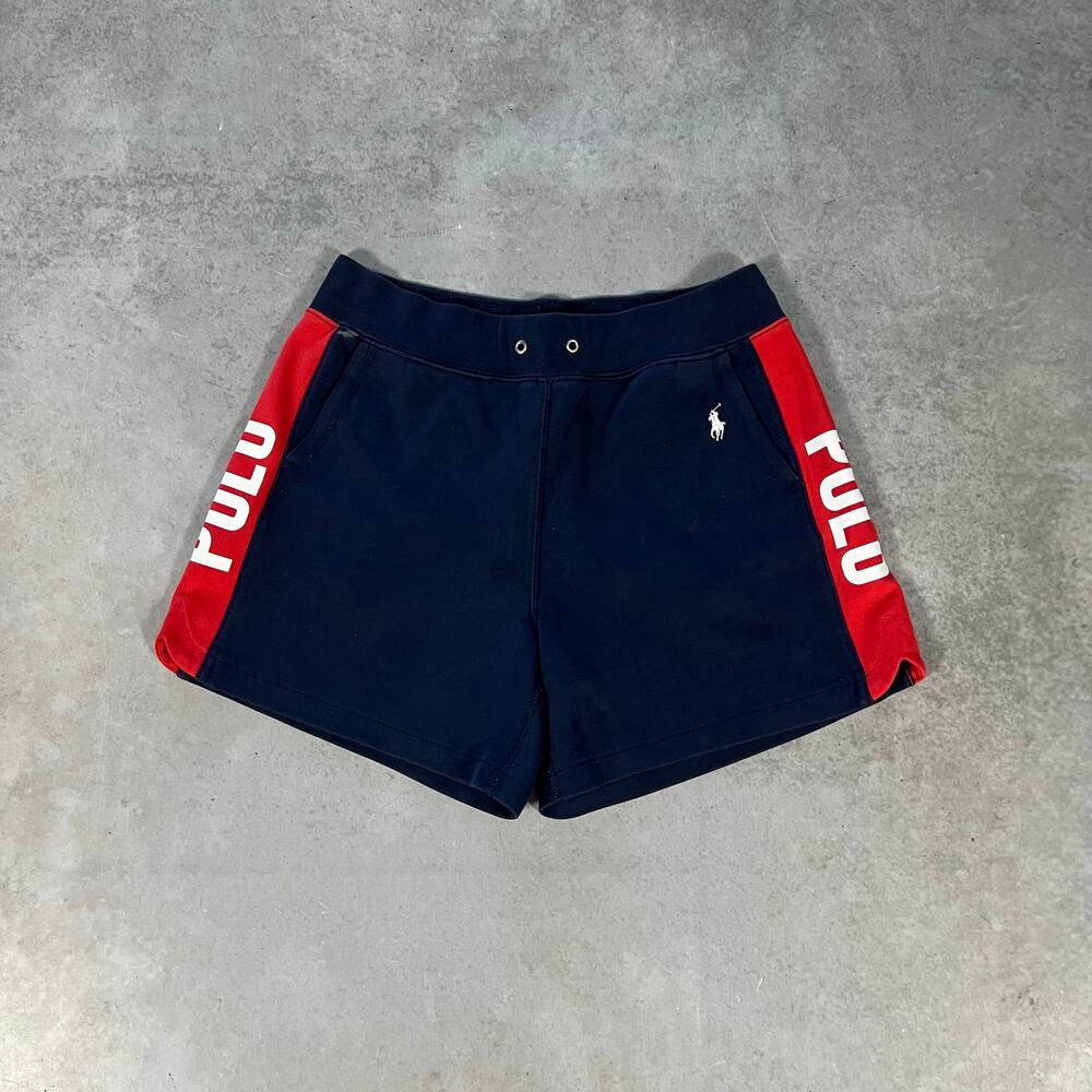 Polo Ralph Lauren Sweat Shorts Men Large Blue Red Striped White Pony Lounge 5"
